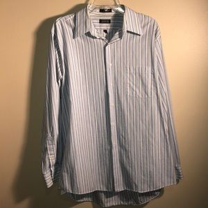 Arrow Blue White Button Down Striped Shirt Large
